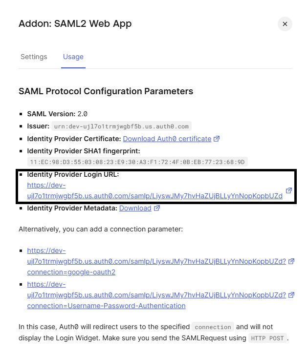 Auth0 - SAML Metadata URL