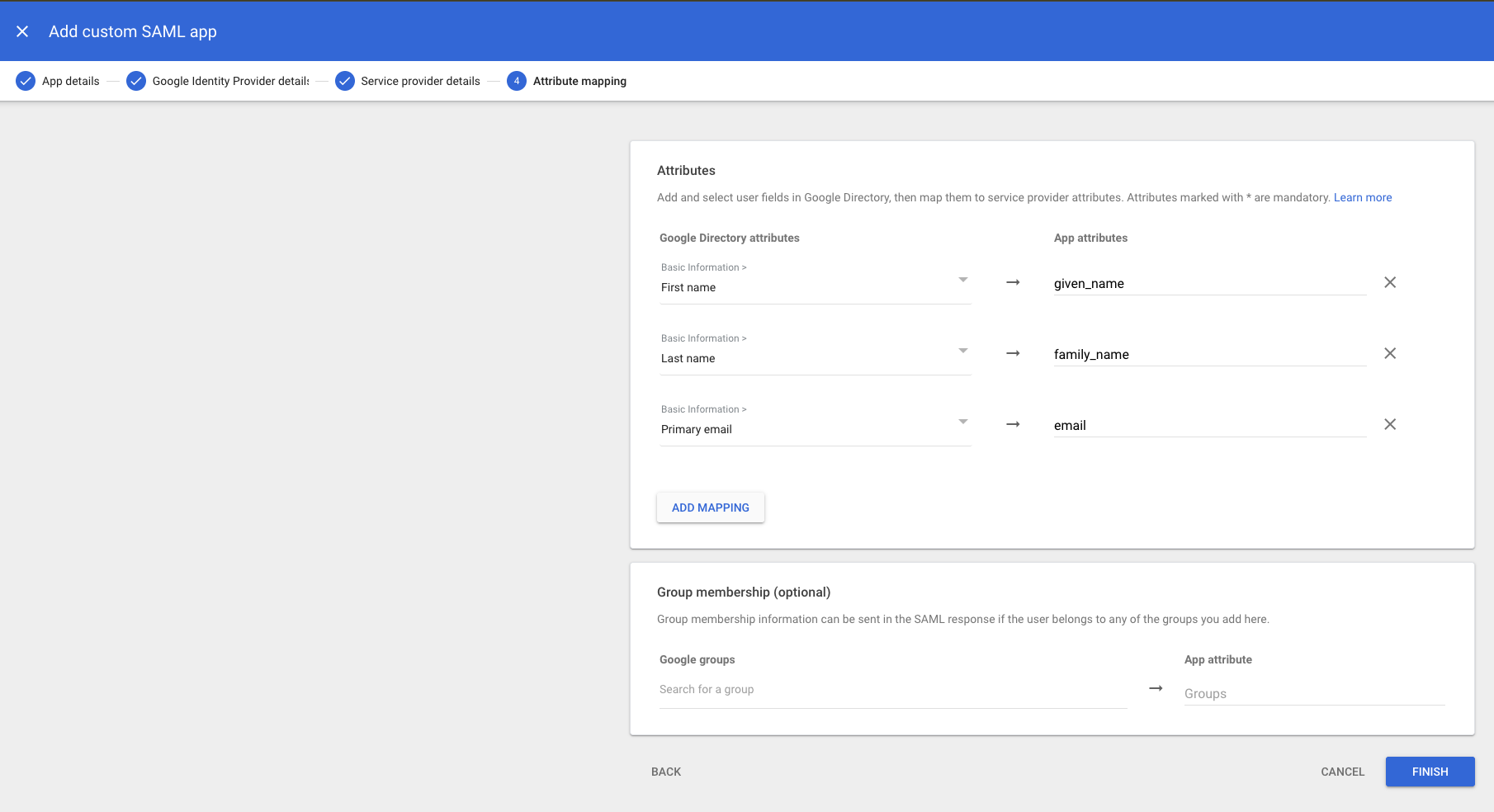 Google - Attribute Mapping