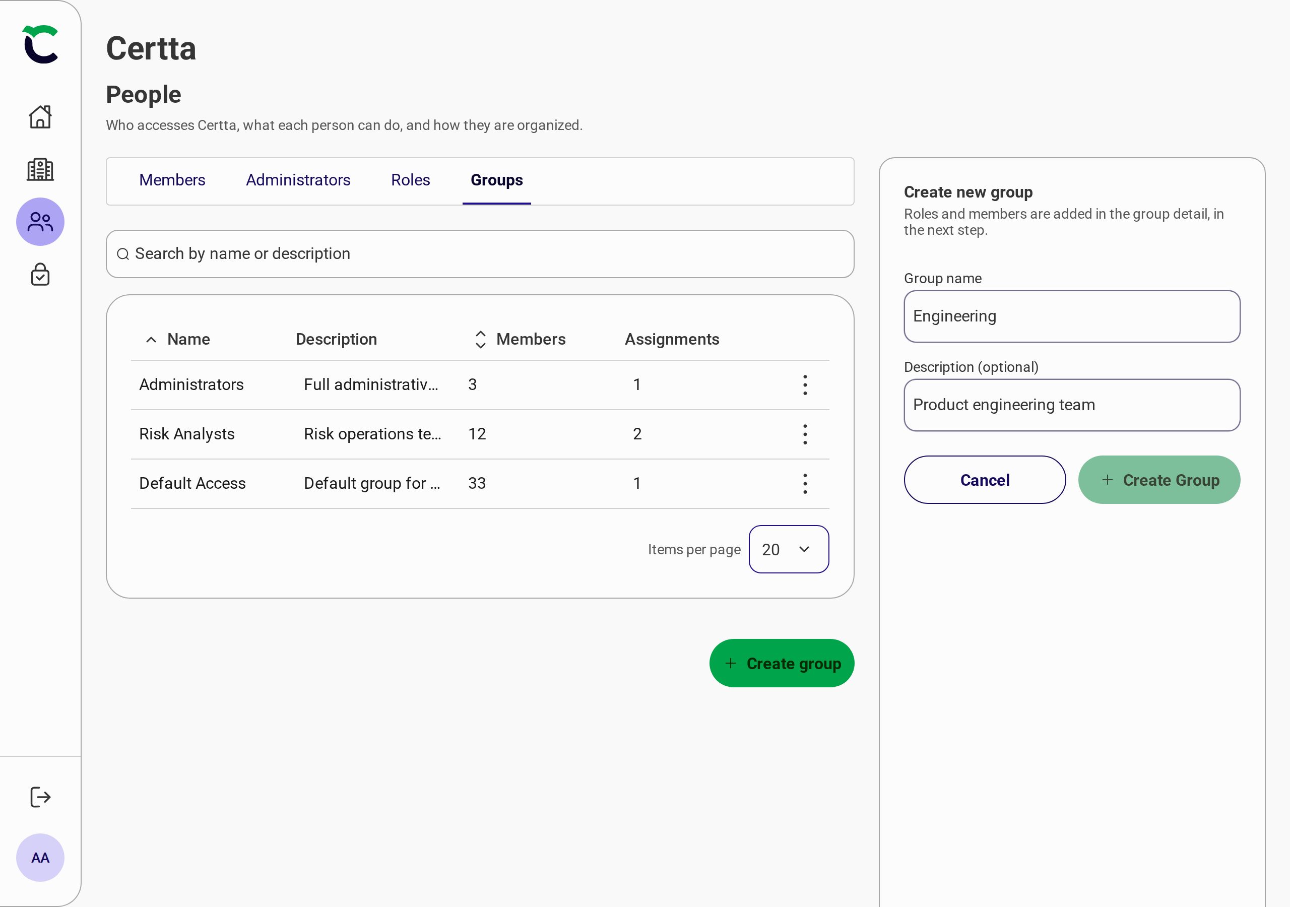 Organizations - Create group