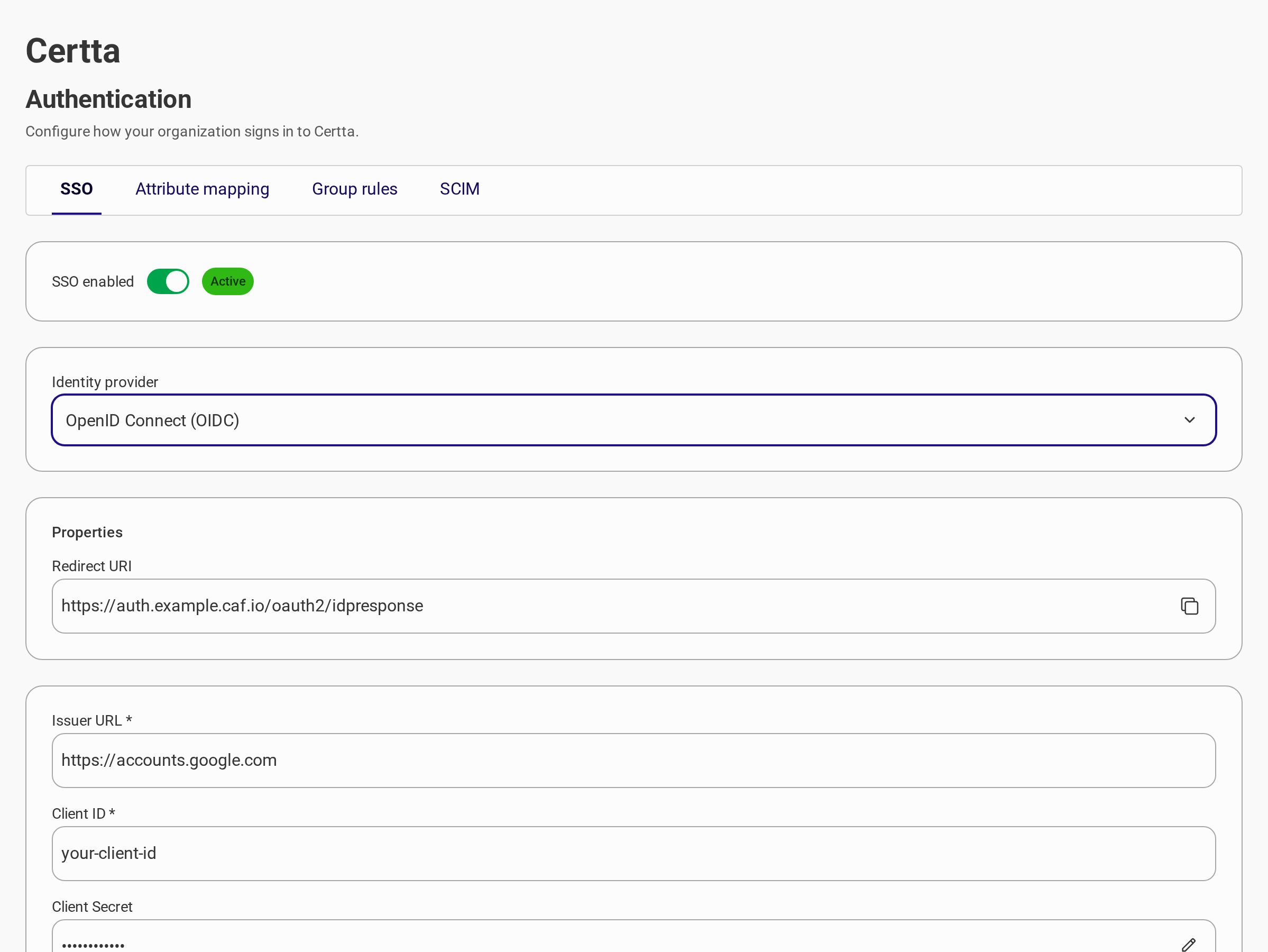 Organizations - OIDC configuration