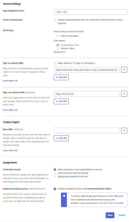 Okta - OIDC Settings