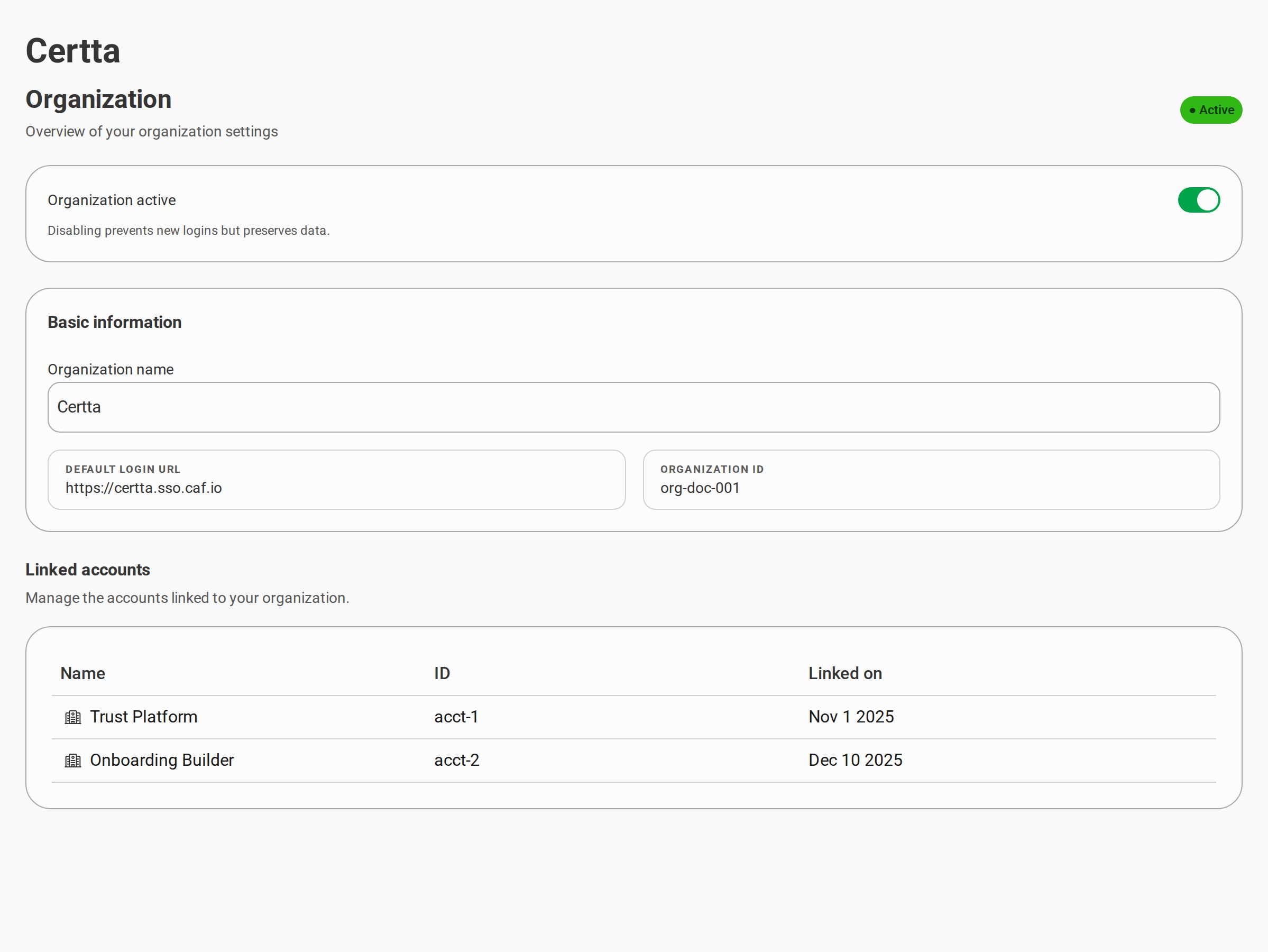 Organizations - Organization settings